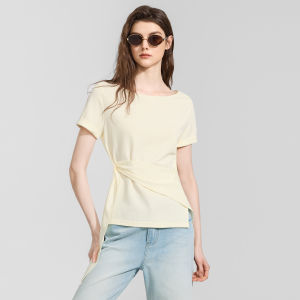 BEIQIANI | Off-shoulder Tied Waist Straight Shoulder Asymmetrical Loose Top