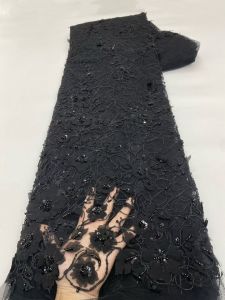 Wholesale Handmade French Tulle Lace Fabric 2026 High Quality 3D Flower Embroidery African Beads Lace Fabric for Women AT2887