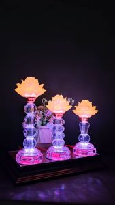 Đèn Thờ Hoa Sen Lưu Ly Cao Cấp Có Led Đổi Màu Để Bàn Thờ Phật Trang Trí Bàn Thờ Gia Tiên CHSLL-01