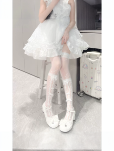 Tất Dài Đến Đầu Gối Bằng Sợi Thủy Tinh Màu Trắng Có Nơ Bướm Kiểu Nhật Bản Cho Nữ Tất Dài Đến Đầu Gối Phong Cách Lolita Dễ Thương