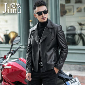 Stylish Genuine Leather Jacket Mens Sheepskin Biker Coat Trendy Outerwear Spring Season Short Length Zipper Closure