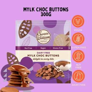 Sweet William Vegan Milk Chocolate Baking Buttons | สวีทวิลเลียม มิลค์ ช็อกโกแลตบัตตัน 300g