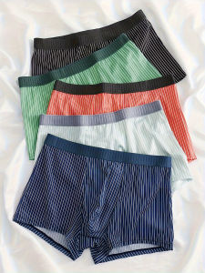 5PCS Mens Underwear Soft and Comfortable Boxer Briefs Casual Mens Striped Boxer Briefs