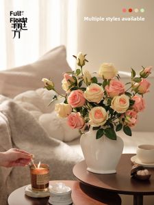 Retro Oil Painting Rose Artificial Flowers Living Room Table Decorative High End Decorations Flower Vase Table Centerpiece Dried Flower Bouquet