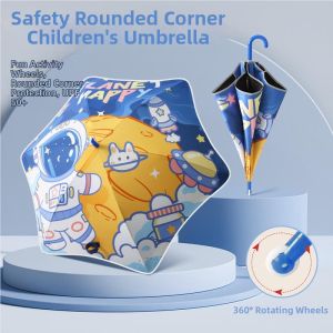 HUMG FENG | Round Cornered Reinforced Large Rolling School Umbrella for Children