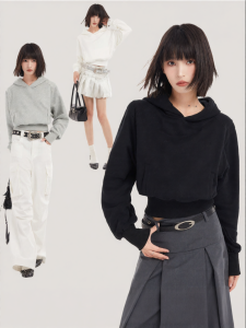BAIDAIFEI | Black Hooded Pullover Sweatshirt