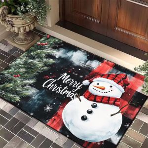 Christmas Gnome Doormat Santa Snowman Snowflake Bell Pattern Decorative Floor Mat for Front Door Indoor Outdoor Holiday Decor
