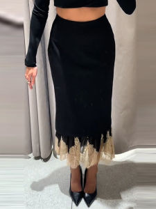 Patchwork Lace Women Elegant Skirt High Waist Fashion Long Sliming Female Party Lady All-match Streetwear Winter
