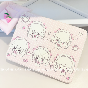 Cute Original Design Rabbit Bear Sister Acrylic Protective Case for iPad Thin Lightweight Tablet Cover with Pen Slot Anti-Fall