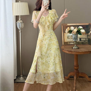 DAIXIANGFEIZI | Đầm Hè Tay Ngắn Hoa Văn Cho Người Thân Hình Nhỏ Gọn