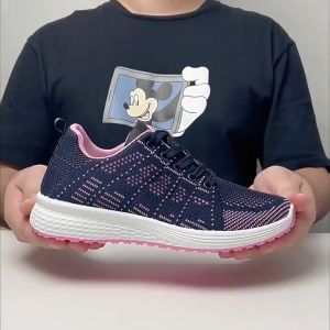 Breathable Lightweight Jogger Sneakers For Women Korean Mesh Sports Shoes Lace Up Rubber Running Shoes