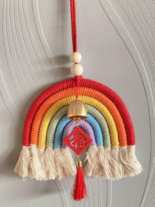 INS Holiday Decoration New Year Spring Festival Hanging Wind Chimes Tassel Pendant Rainbow Woven Pendant Family Rainbow Door Hanging
