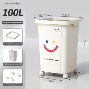 Thùng Rác Hình Vuông Dung Lượng Lớn Cho Gia Đình Và Thương Mại Có Bánh Xe