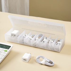 Cable Storage Box Cord Charger Storage Organizer Box Case Cable Ties Data Cable Storage Organizer with 7 Compartments Wire Ties
