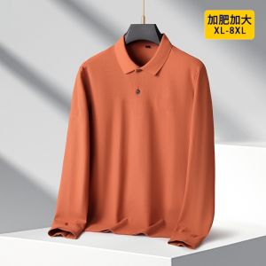 Plus Sized and Lengthened Sleeves T-Shirt Men Pure Cotton Polo Lapel Plus Size Cotton Bottoming Shirt Men Loose Overweight Man