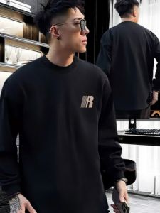 High-End Mens Long Sleeve T-Shirt Spring Autumn Loose Casual Print Trendy Inner Wear Base Layer Mens Top Cotton Breathable