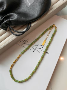 CAFFTI | Green Jade Freshwater Pearl Bamboo Necklace