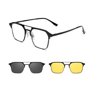 FIRADA Fashion Double Beam Eyewear Vintage Square Titanium Magnet Eyeglasses Optical Prescription Glasses Frame For Men 9910