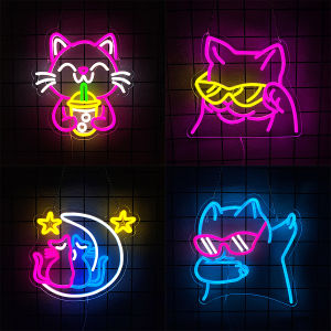Animal Led Neon Sign Cute Cat Icon Suitable For Bedroom Wedding Family Game Room Party Decor Gifts For Boys And Girls.