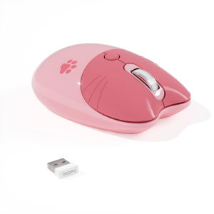 Mofii | MOFii M3DM Pink Cat Dual Mode Wireless Mouse 2.4G Bluetooth Dual Connection Cute Portable 3 DPI Optical Mouse for Office Women