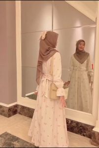 RAPUNDEL DRESS VINTAGE FLOWER HIJAB TJENNA1 VARIAN PASTEL AKSEN RENDA MOTIF BUNGA-BUNGA COTTAGECORE