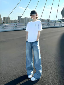 ZHUOCAN | Washed Light Blue Wide-leg Jeans