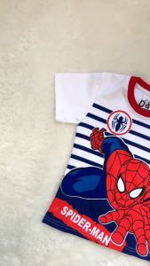 Setelan anak laki laki Spiderman salur putih Size 1-10 Tahun / baju anak / baju murah / COD