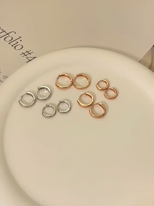 Bestella💗Anting Melingkar Berlapis Emas 14K/Anting Tindik Logam/Gaya Ceruk Sederhana COD