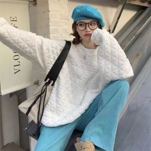 เสื้อสเวตเตอร์คอวีทรงหลวมสไตล์เกาหลีแบบหนาพิมพ์ลายเพชร แขนยาว สีสันสดใส เสื้อผ้าทำงานฤดูใบไม้ร่วง/ฤดูหนาว