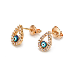 Lucky Eye Micro Pave Round Zircon Stud Earrings Copper Turkish Evil Eye Piercing Earrings for Women Girls Men Jewelry BE1058