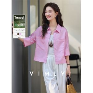 Vimly | Áo Sơ Mi Lanh Lyocell Màu Hồng Nhẹ Nhàng