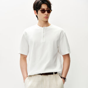 MIANXIANSHENG | Breathable Henley Collar T-shirt Cotton-Linen