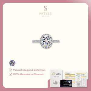 SSTYLE💎Carter real moissanite diamond Oval 2karat wedding engament gorgeous s925 sterling silver rings cincin passed diamond pen