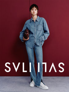 SVLI Denim Freezer Vintage Washed Super Soft Lyocell Draped Paper Man Denim Shirt Casual Loose Fit Long Sleeve Collared