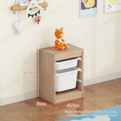 Large Capacity Solid Wood Childrens Toy Storage Rack Baby Picture Book Organizer Cabinet Living Room Balcony Shelf Pulling Car