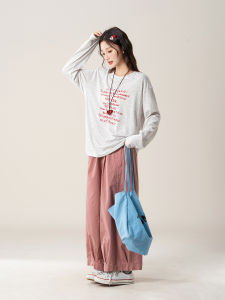 SHANGWEILUO | Letter Printed Long Sleeve T-Shirt