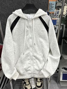 American Retro Hooded Sweater Cardigan Boys 2024 Spring and Autumn Fashion Brand Teenagers Splicing Coat Couples Tops