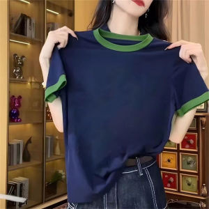 Color-blocked Loose Fit Slender Short Sleeve T-shirt