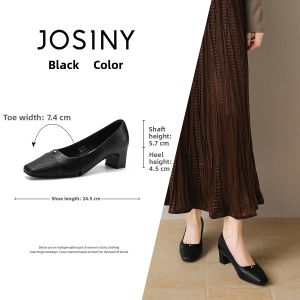 Josiny | French Style Black Coarse Heel Pumps