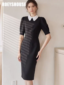 Đầm Bút Chì Thanh Lịch Phối Cổ Trắng Nét Đẹp Cổ Điển Sang Trọng