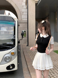 Casual Doll Collar Half Skirt Set High School Group Leisure Girl Doll Collar Fake Two-Piece Top Bottom Ensemble