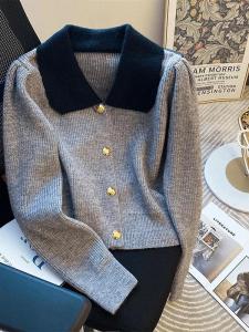 เสื้อสเวตเตอร์คอโปโลถักสีบล็อกสำหรับผู้หญิงในฤดูใบไม้ร่วง เสื้อคลุมกันหนาวทรงสลิมฟิต แขนยาว สไตล์เกาหลี เสื้อคลุมกันหนาว