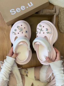 2025 Spring Summer New Style Womens Sandals Glitter Thick Bottom Two-Way Wear Headed Clog Shoes Casual Hollow out Slip-On