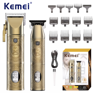 Kemei | Kemei KM-2241 Ceramic Blade Full Metal Body Barber Shop Charging Mens Professional Barber Clipper Set