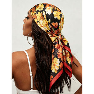 New 90cm Simulated Silk Square Scarf Women Floral Print Shawl for Lady Foulard Bandana Scarfs Female Neckerchief Hijab Scarves