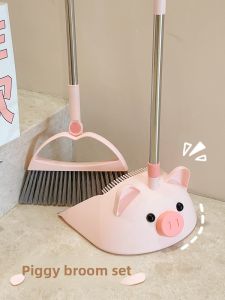 Cute Pig Broom And Dustpan Set Home Use Sweeping Combination New 2025 Garbage Shovel Two-Piece Set Floor Cleaning Tools
