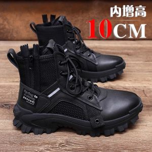 Mens Winter Martin Boots 10cm Heightening Mountain Climbing Breathable High Top Thick Bottom Riding Shoes Retro Leather Splicing