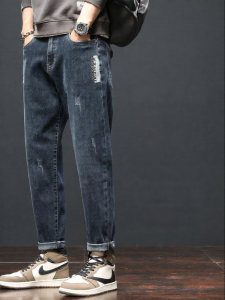 Mens Straight Leg Denim Trousers Casual Style
