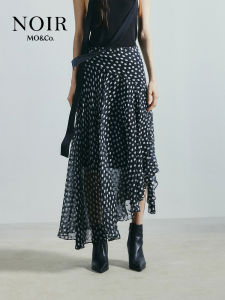MO&Co. | Silver Silk Half Skirt with Polka Dots and Bias Cut