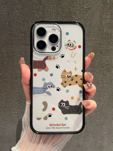 Cute Six Kittens iPhone 17 pro Max Transparent Black Edge Acrylic Shockproof Magnetic Phone Case Adorable 16 pro 15 14 pro